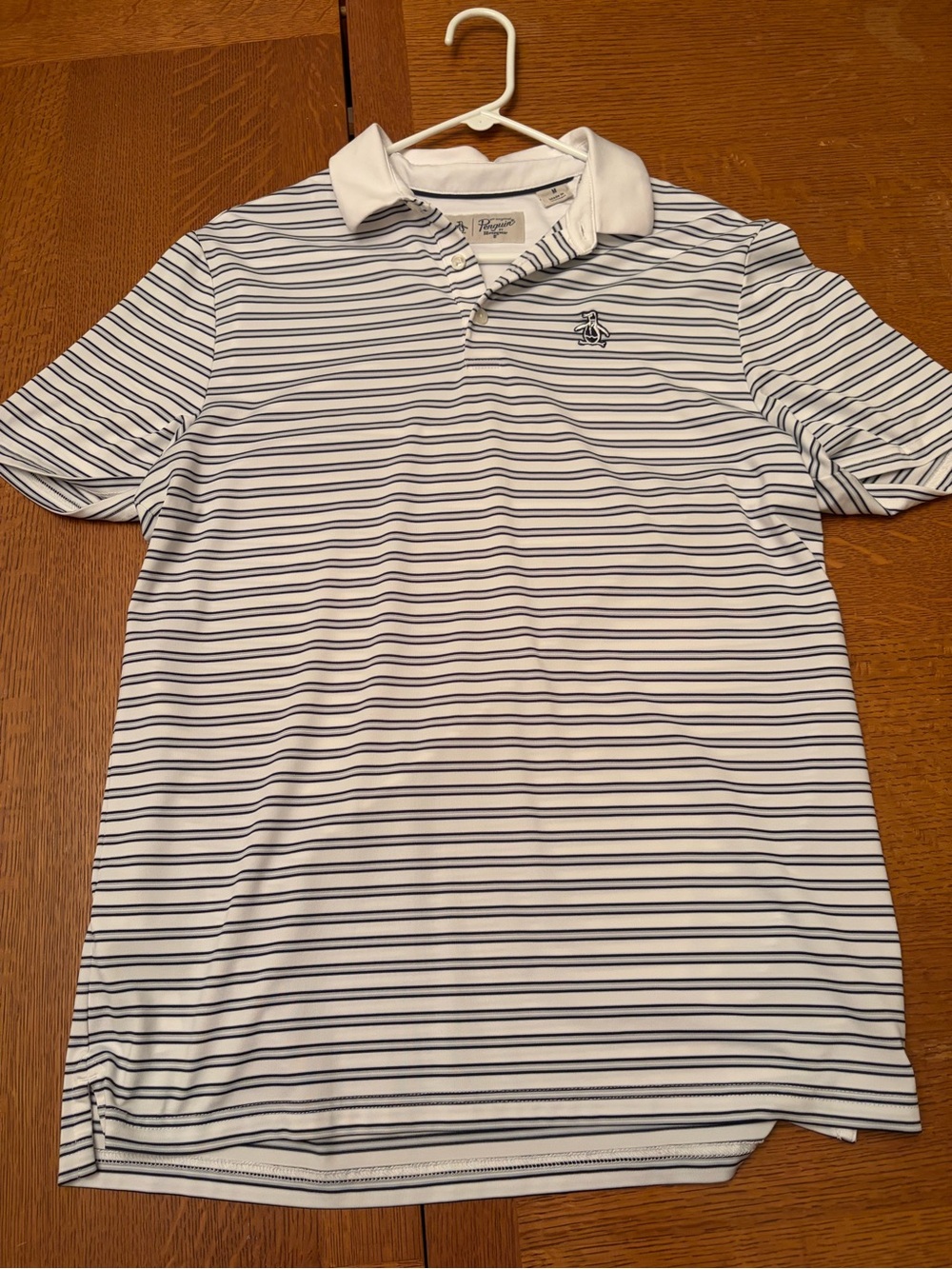 Original Penguin Heritage Stripe Golf Polo White Polo with Thin Black Stripes - Picture 2 of 4